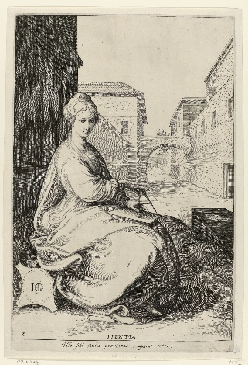 Wetenschap by Jan Saenredam, print, 1590-1595