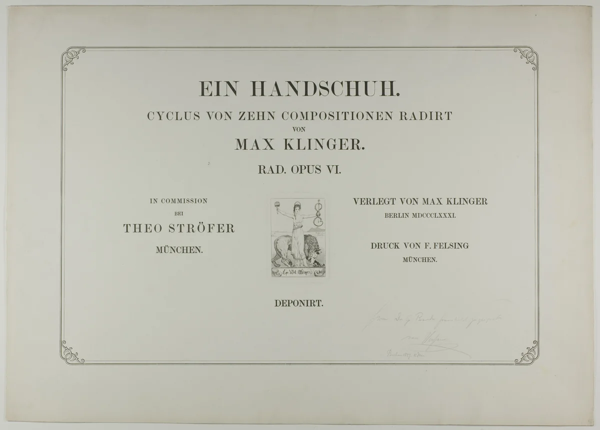 Cover to A Glove by Max Klinger, print, 1881