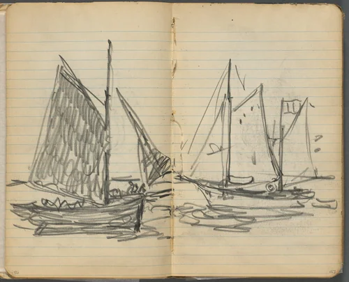 Sketchbook, page 156 & 157: View of Sailboats by Maurice Prendergast, book, 1905-1910