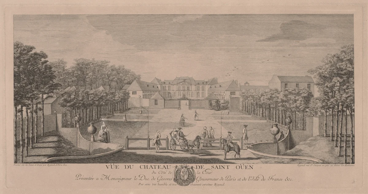 Chateau Saint Ouen from the Court by Jacques Rigaud, print, 1700-1754