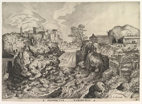 View of the Tiber (Tivoli) (Prospectus Tyburtinus), from "The Large Landscapes" by Johannes van Doetecum, print, 1550-1560