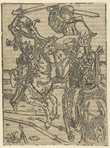 Gevecht tussen twee ridders te paard by anonymous, print, 1517