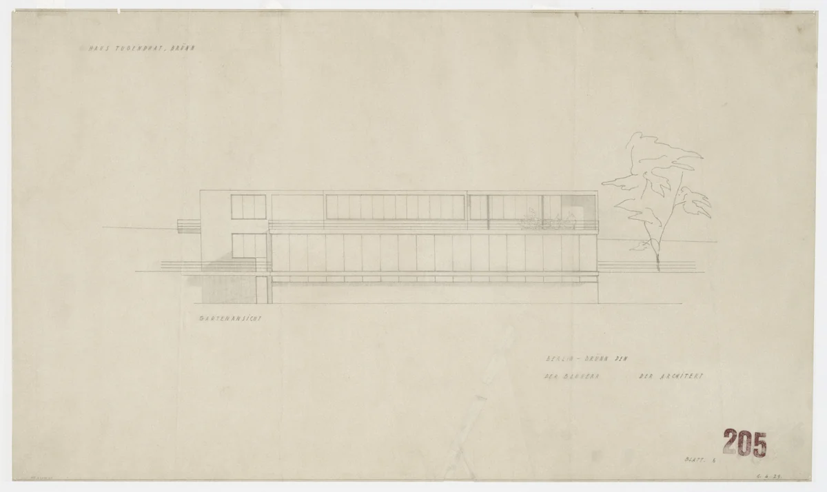 Tugendhat House, Brno, Czech Republic (Elevation) by Ludwig Mies van der Rohe, mies van der rohe archive, 1928