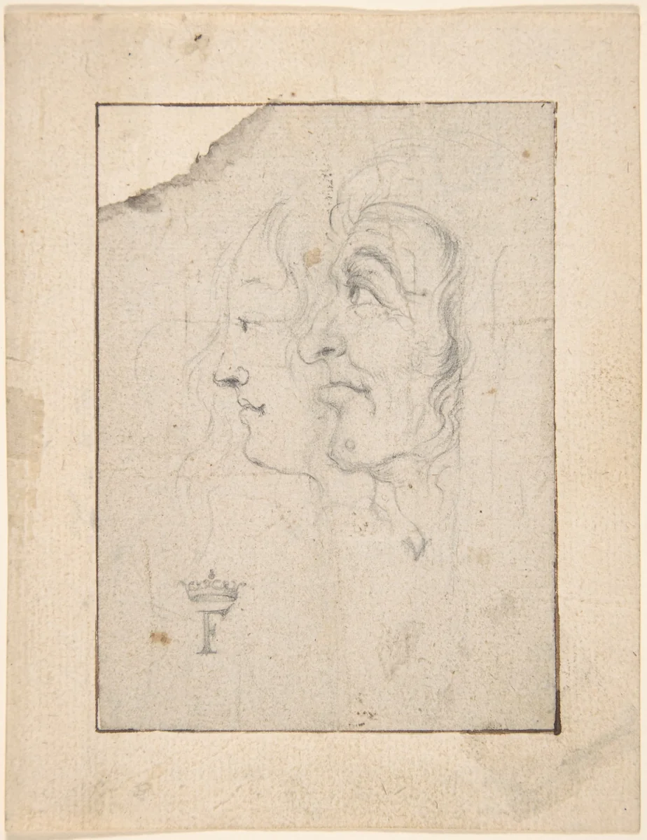 Two Heads of an Old and a Young Woman Looking to the Left (Ages of Woman?) by Frederick III, drawing, 1609-1670