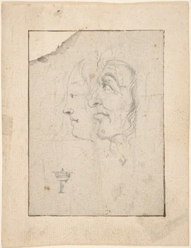 Two Heads of an Old and a Young Woman Looking to the Left (Ages of Woman?) by Frederick III, drawing, 1609-1670