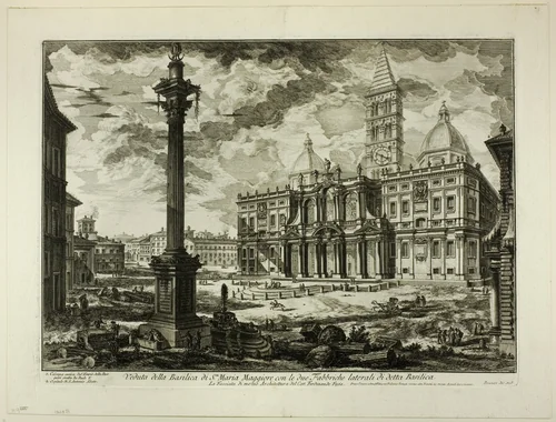 View of the Basilica of S. Maria Maggiore with its two flanking wings, from Views of Rome by Giovanni Battista Piranesi, print, 1749