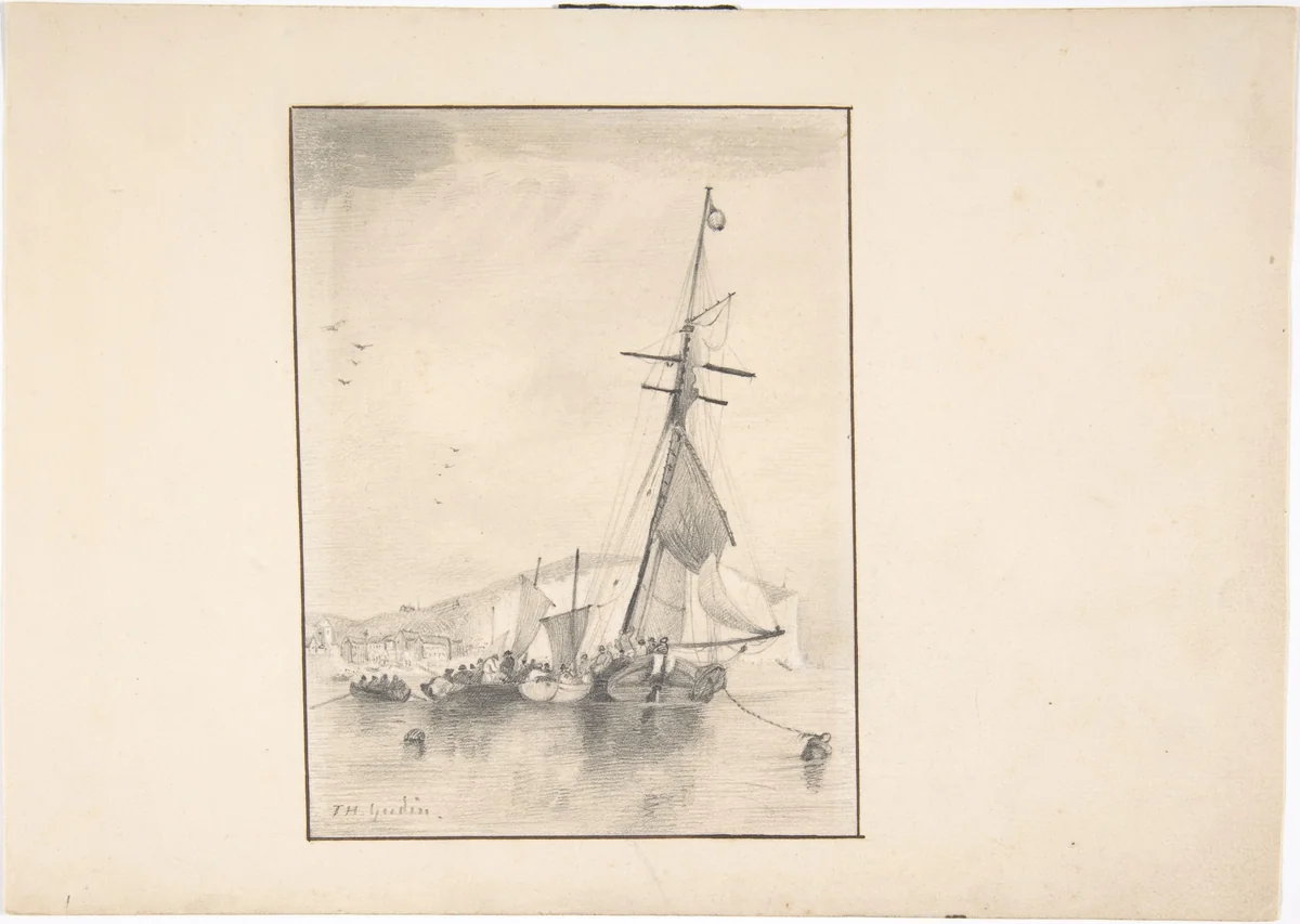 Boats Moored Near Cliffs of Dover by T. H. Yudin, drawing, 1800-1900