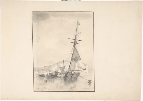 Boats Moored Near Cliffs of Dover by T. H. Yudin, drawing, 1800-1900
