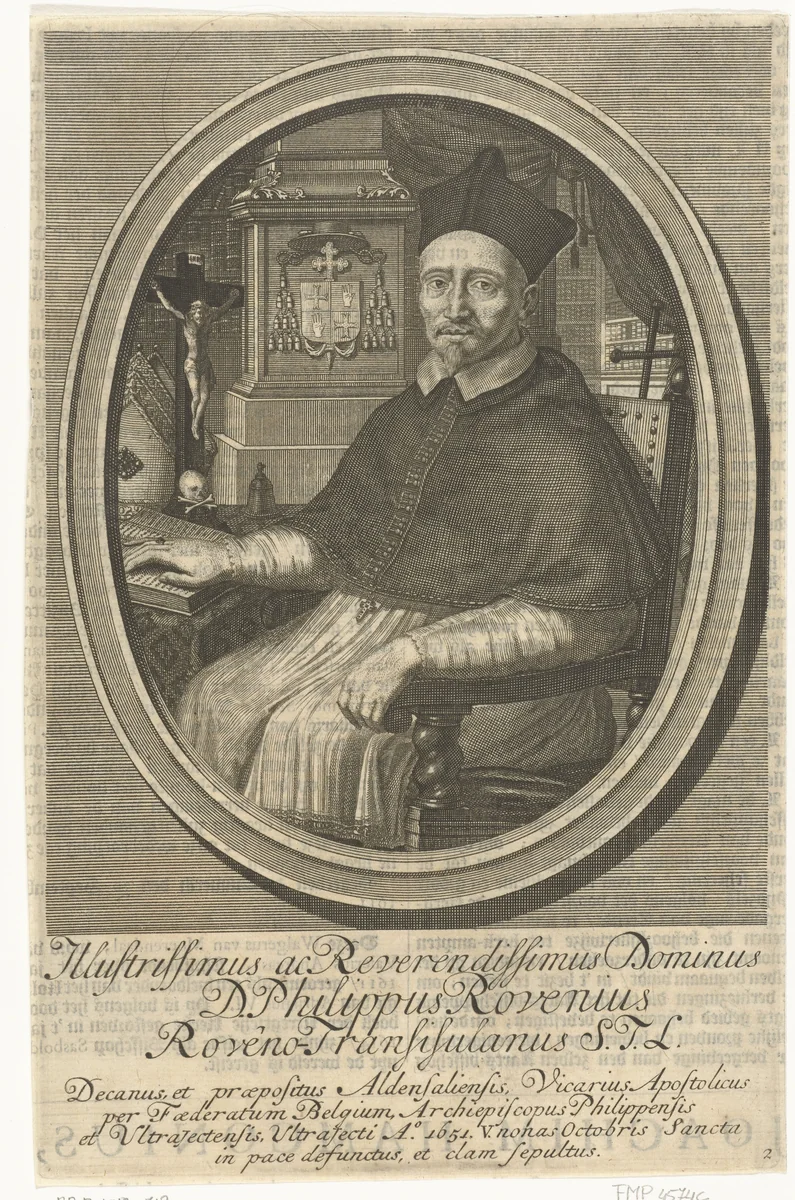 Portret van apostolisch vicaris Filips van Rouveen (Philippus Rovenius) by François van Bleyswijck, print, 1681-1726