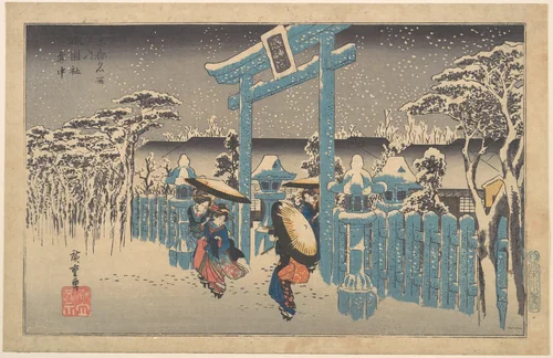 Gion Shrine in Snow by Utagawa Hiroshige (歌川広重), print, 1797-1858