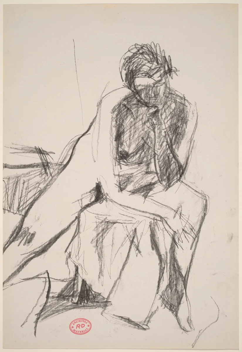 Untitled [seated female nude leaning on left arm] by Richard Diebenkorn, drawing, 1955-1967