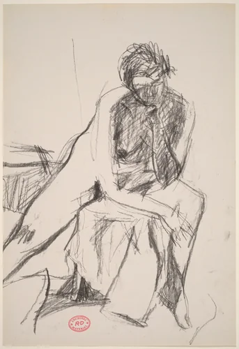 Untitled [seated female nude leaning on left arm] by Richard Diebenkorn, drawing, 1955-1967