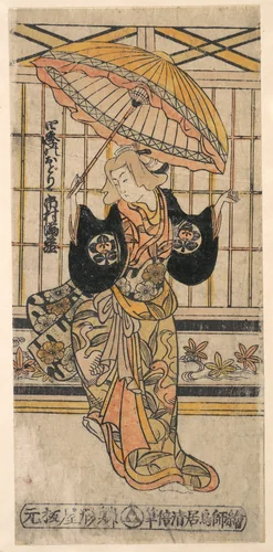 The Actor Ichimura Uzaemon VIII 1699–1762 as a Woman with Parasol by Torii Kiyomasu I, print, 1696-1716