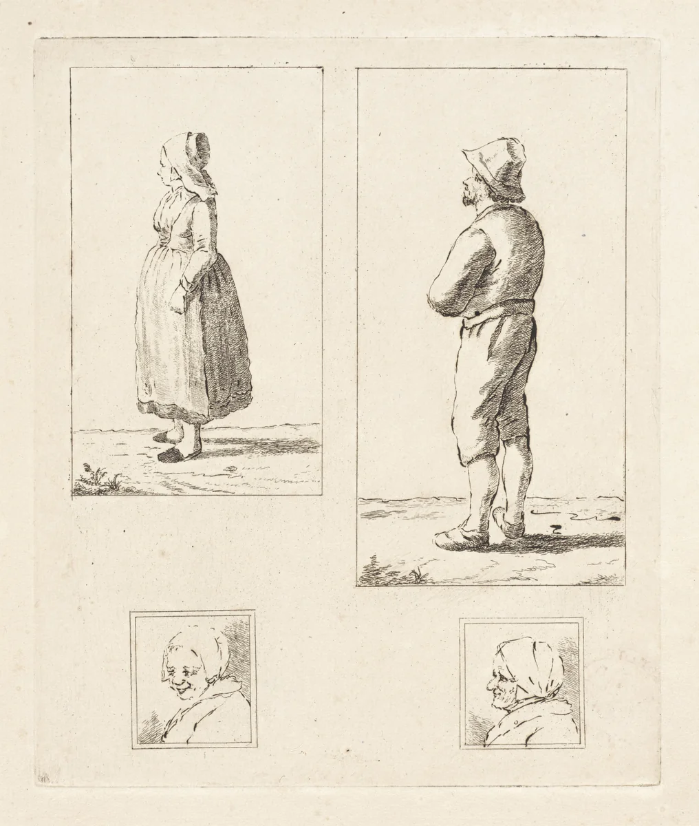 Vier figuurstudies by Nicolaas van der Worm, print, 1772-1828