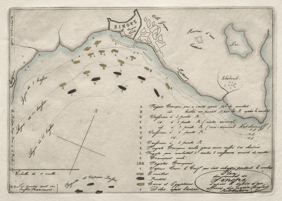 Map of the Battle of Sinope by Charles Meryon, print, 1853