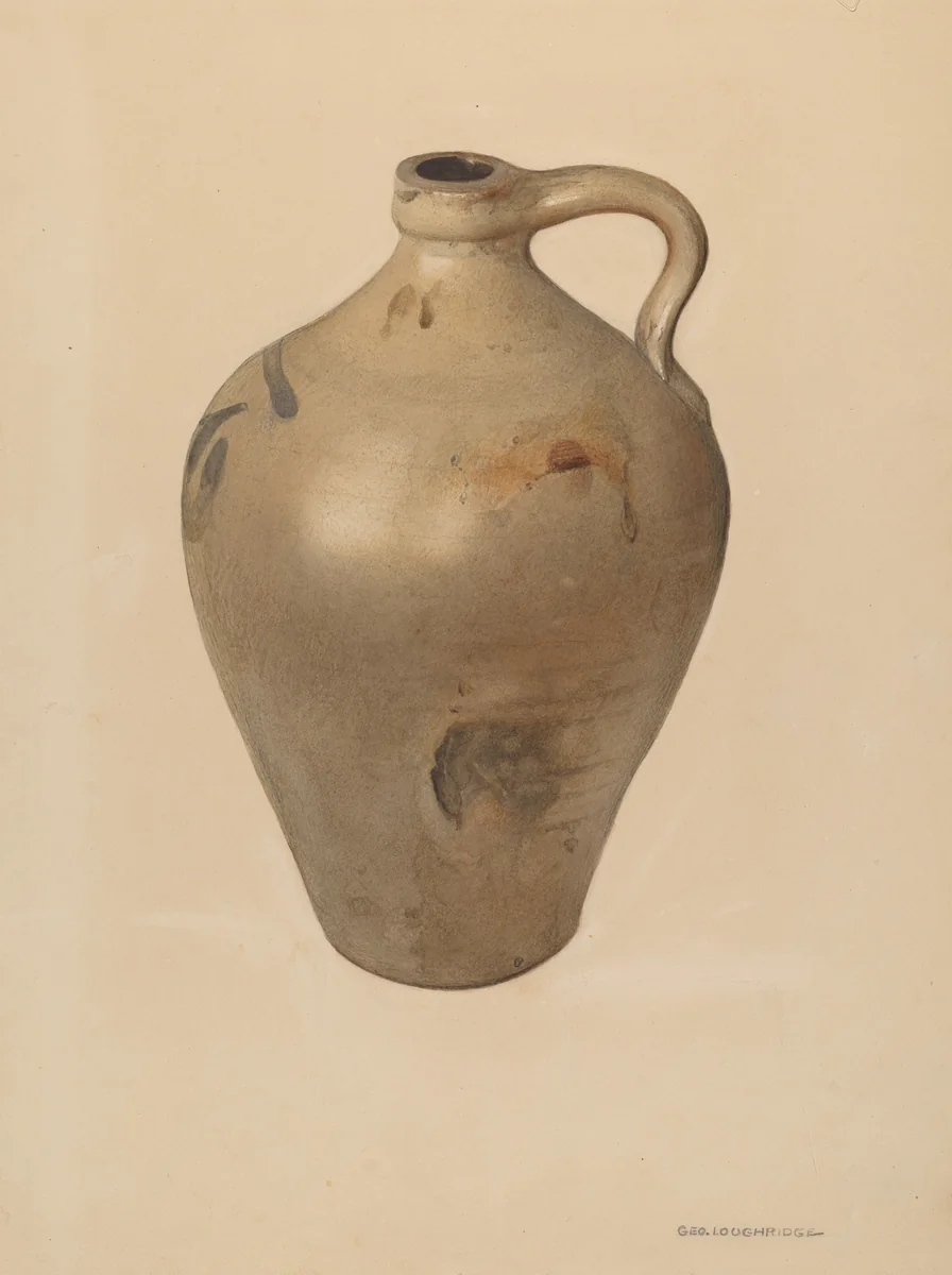 Tan Stoneware Jug by George Loughridge, index of american design, 1939