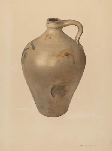 Tan Stoneware Jug by George Loughridge, index of american design, 1939