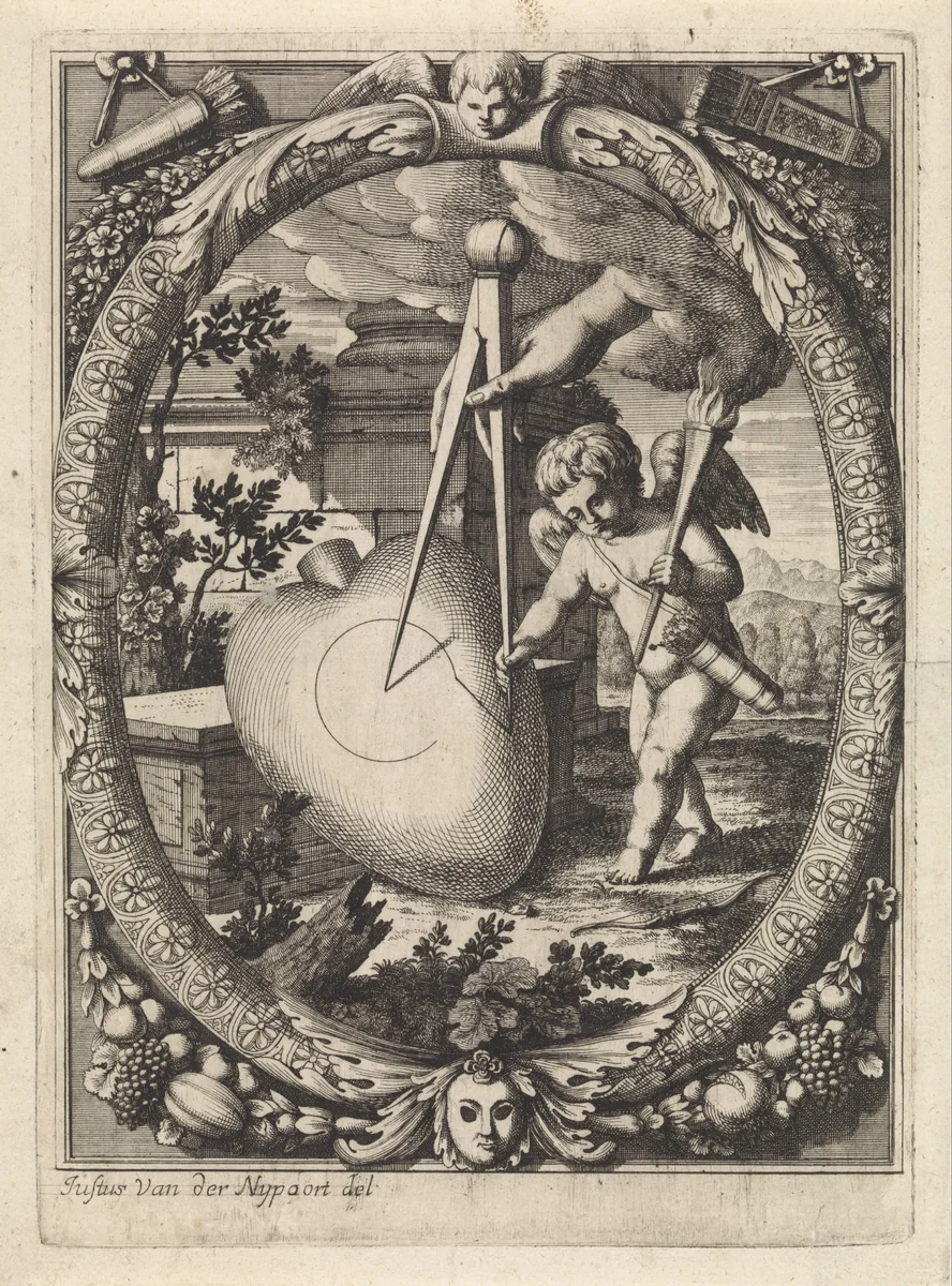 Amor bestuurt de passer by Justus van den Nijpoort, print, 1635-1692