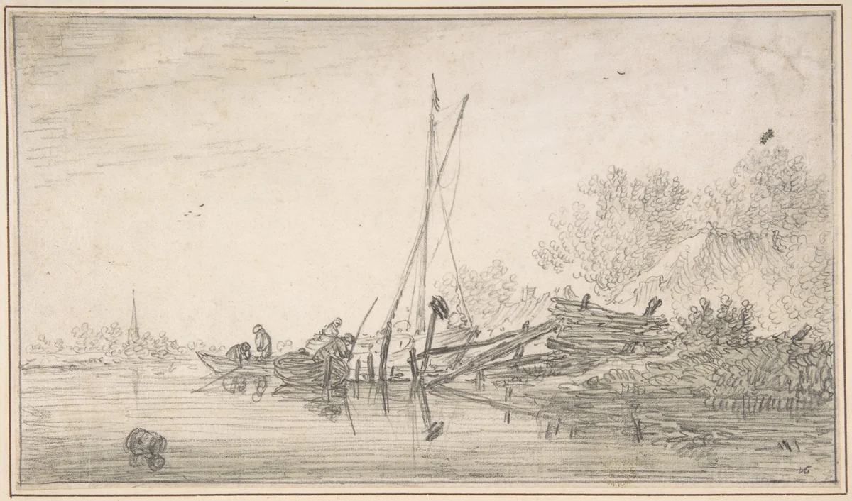 River Scene by Jan van Goyen, drawing, 1616-1656