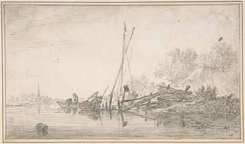 River Scene by Jan van Goyen, drawing, 1616-1656