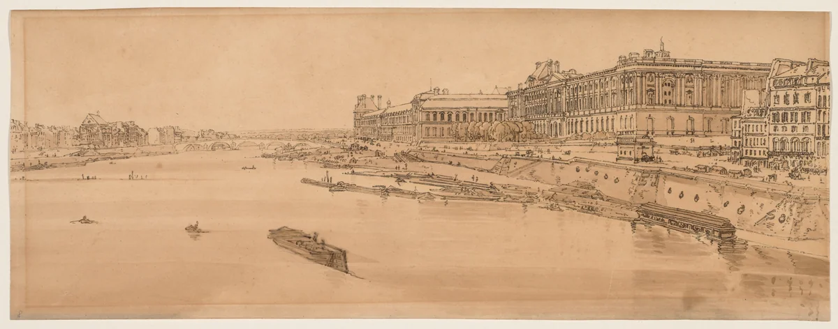 A Selection of Twenty of the Most Picturesque Views in Paris: View of the Louvre and Bridge of the Tuilleries taken from Pont Neuf by Thomas Girtin, print, 1802