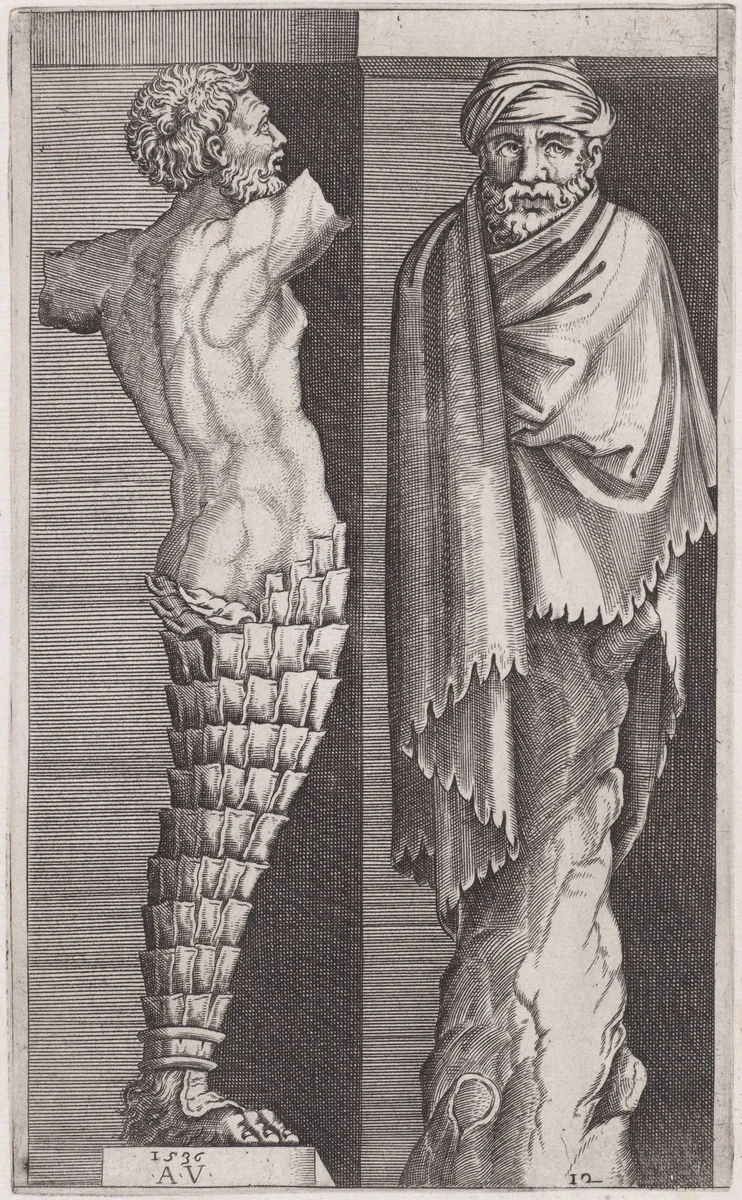 Two Men, from "The Hermae" by Agostino Veneziano, print, 1536