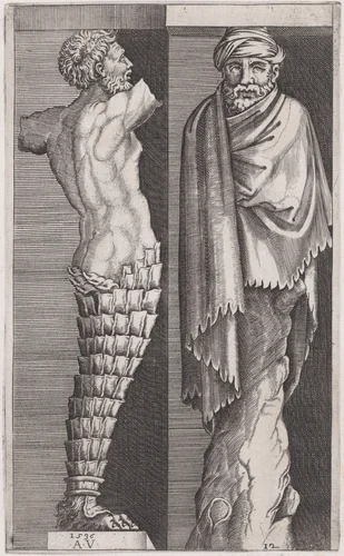 Two Men, from "The Hermae" by Agostino Veneziano, print, 1536