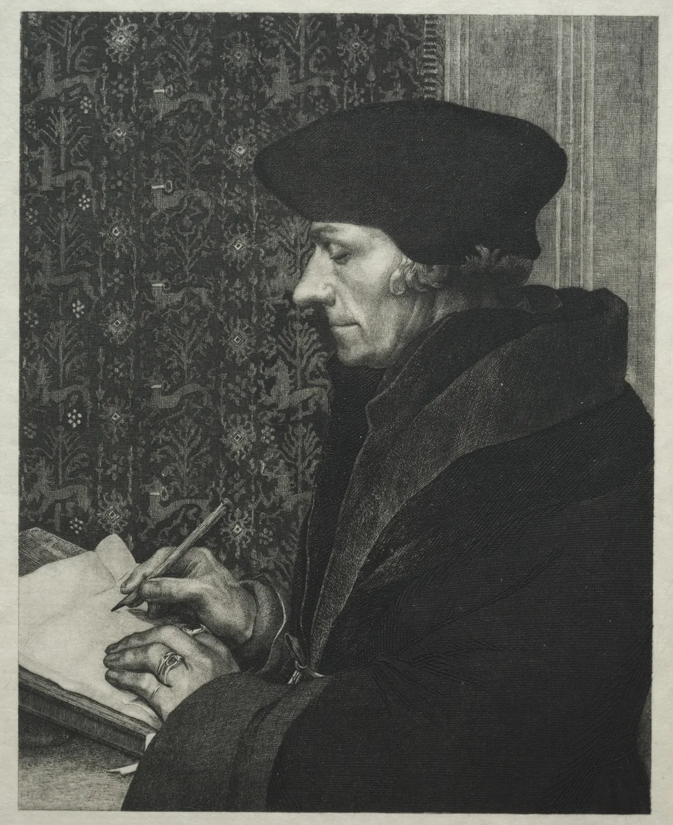 Erasmus, after Holbein by Félix Bracquemond, print, 1863