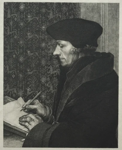 Erasmus, after Holbein by Félix Bracquemond, print, 1863