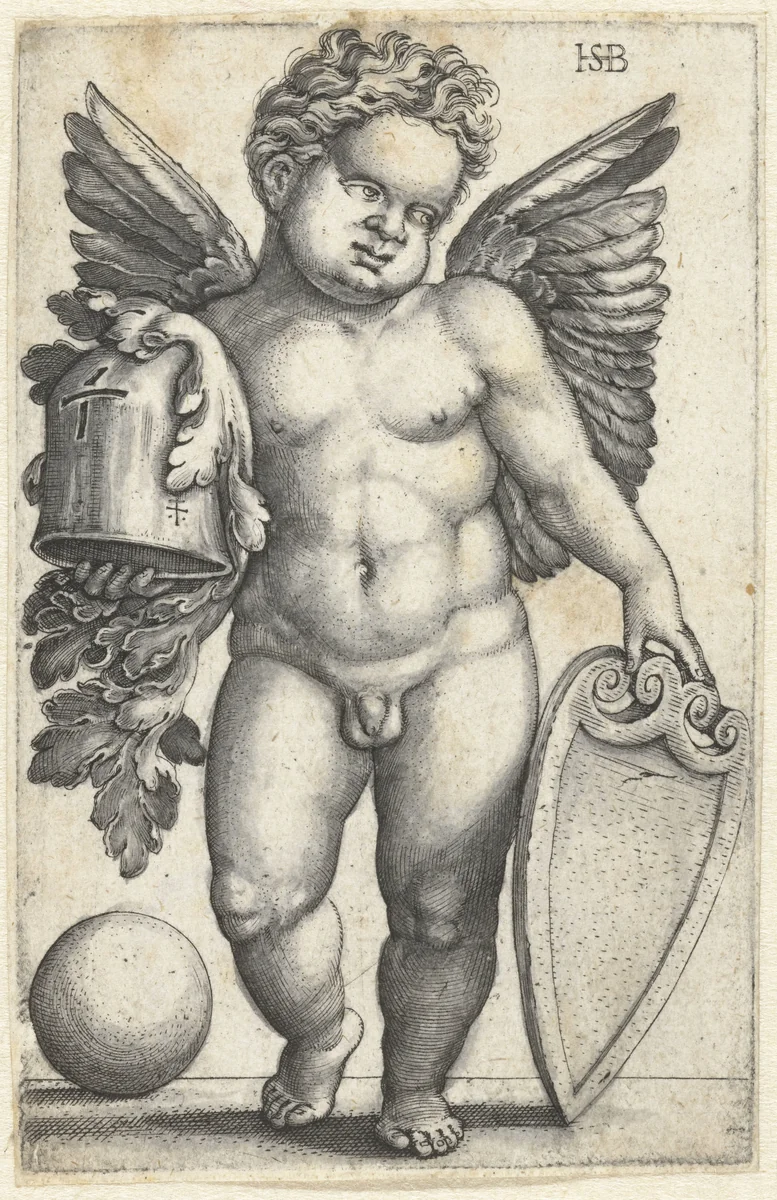 Putto met een leeg schild by Unknown, print, 1510-1550