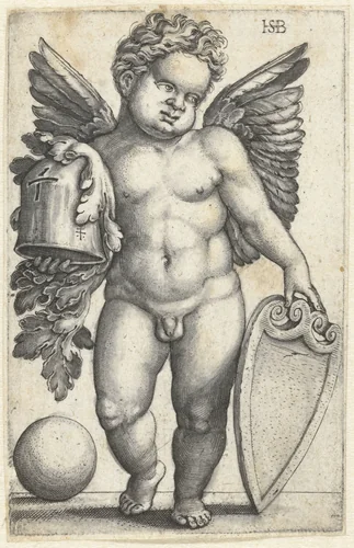 Putto met een leeg schild by Unknown, print, 1510-1550