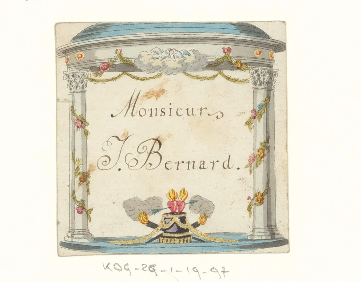 Naamkaartje voor dhr. J. Bernard by anonymous, print, 1785-1810