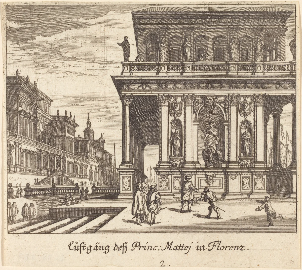 Palace, Florence by Melchior Küsel; Johann Wilhelm Baur, print, 1681