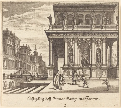 Palace, Florence by Melchior Küsel; Johann Wilhelm Baur, print, 1681