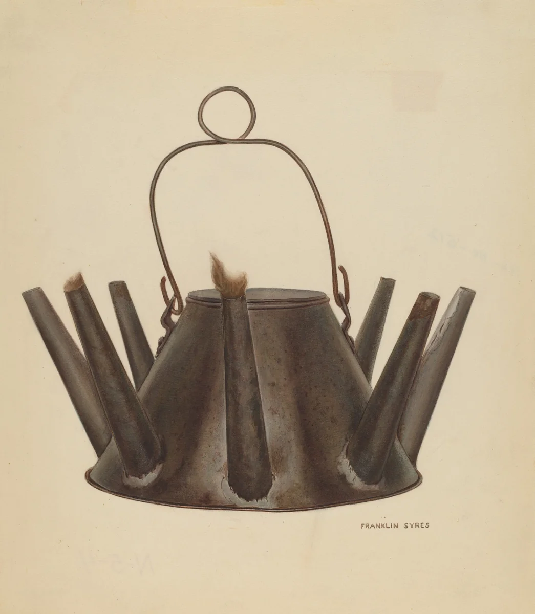 Lard Oil Lamp by Franklyn Syres, index of american design, 1940