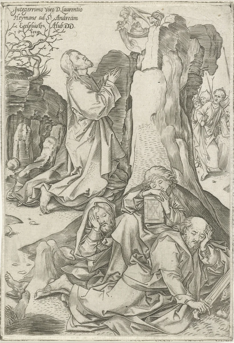 Christus in de hof van Getsemane by Unknown, print, 1584