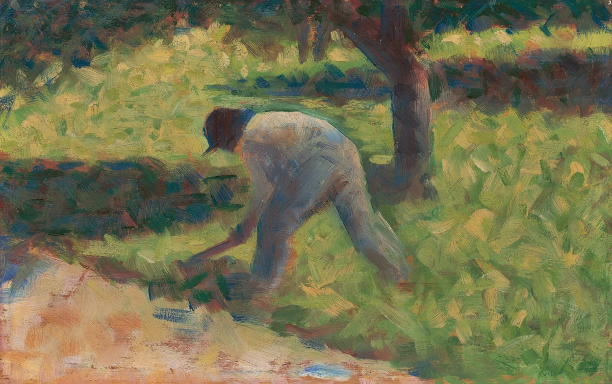 Peasant with a Hoe by Georges Seurat, painting, 1882