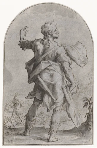 Samson met de ezelskaak by Hendrick Goltzius, drawing, 1586-1590