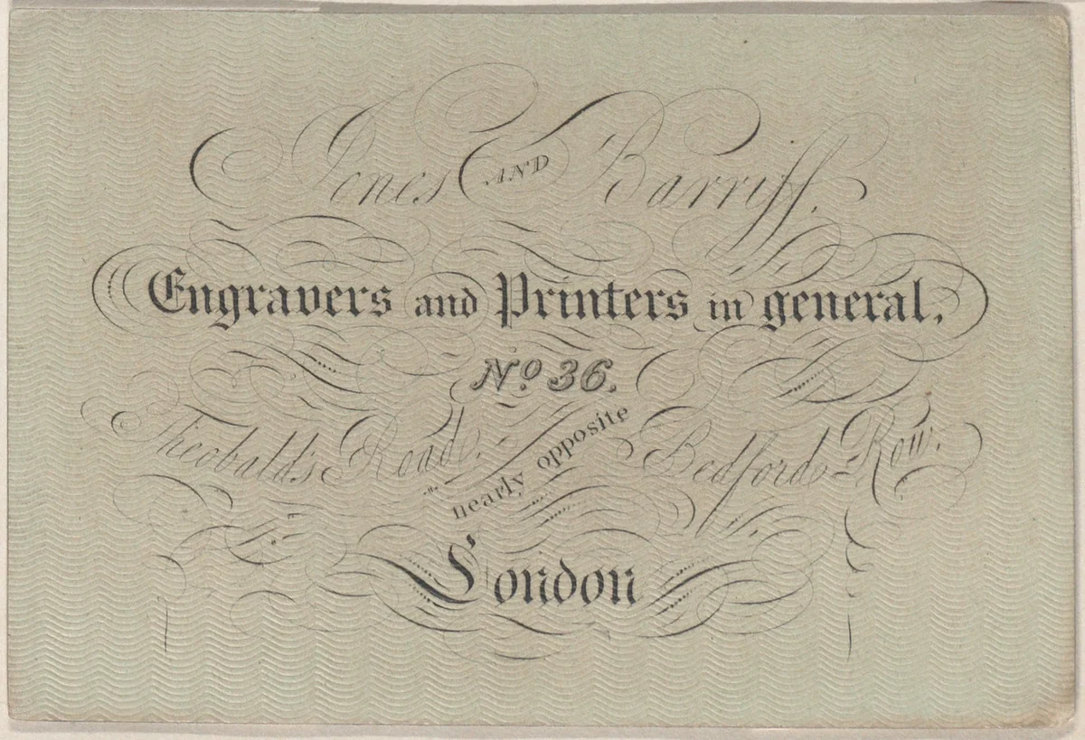 Trade Card for Jones and Barriff, Engravers and Printers by anonymous, print, 1800-1900
