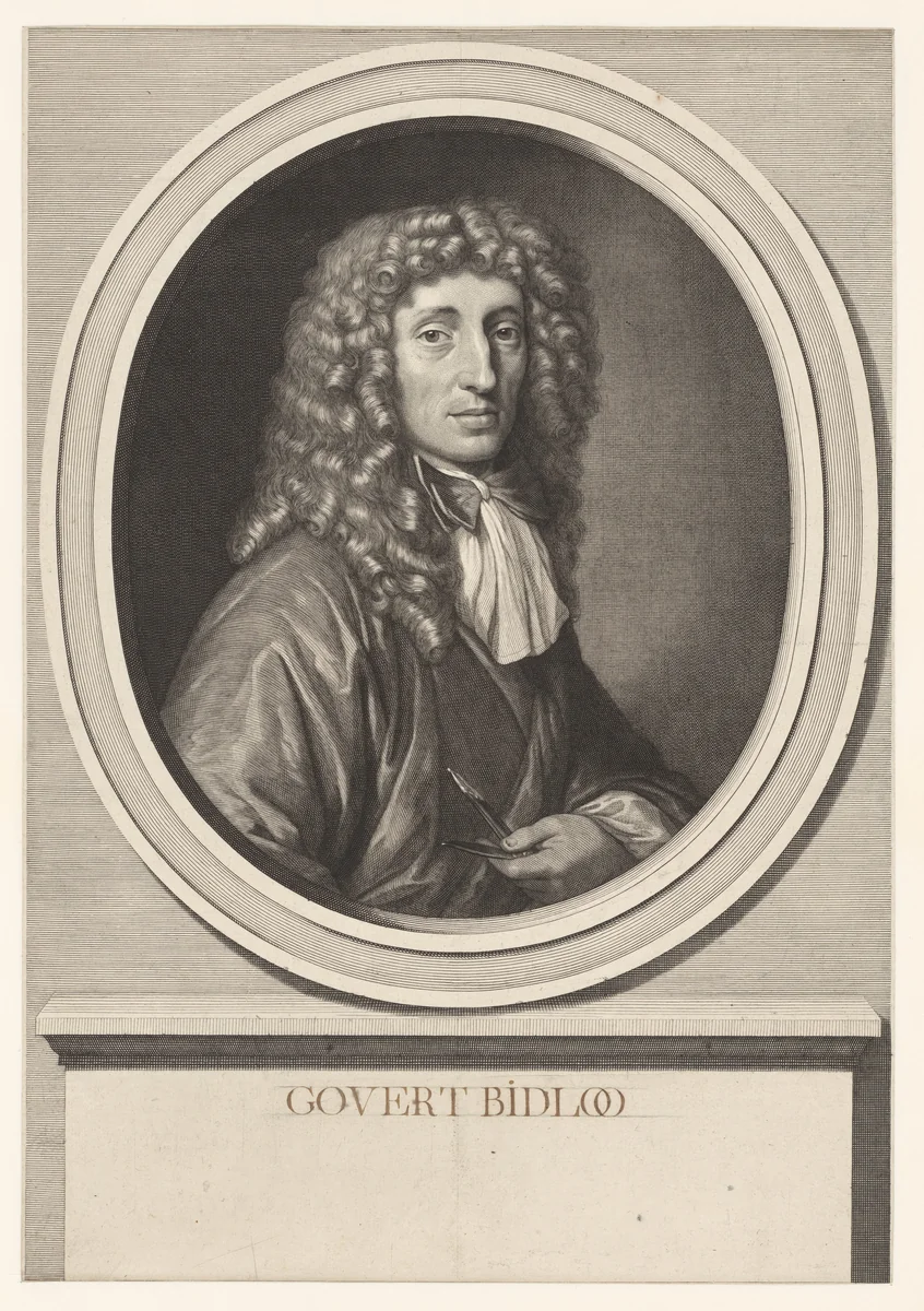 Portret van Goverd Bidloo by Abraham Bloteling, print, 1680-1690