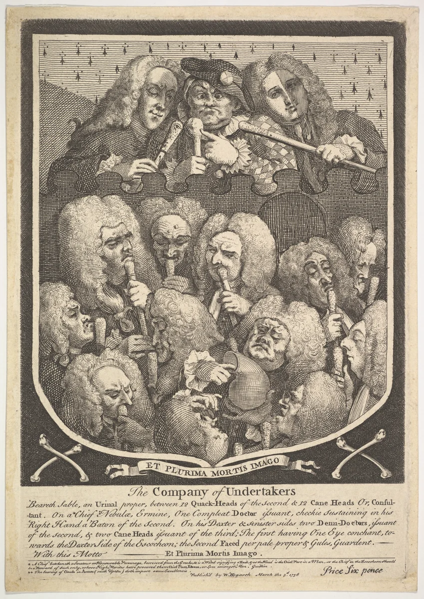The Company of Undertakers by William Hogarth, print, 1736