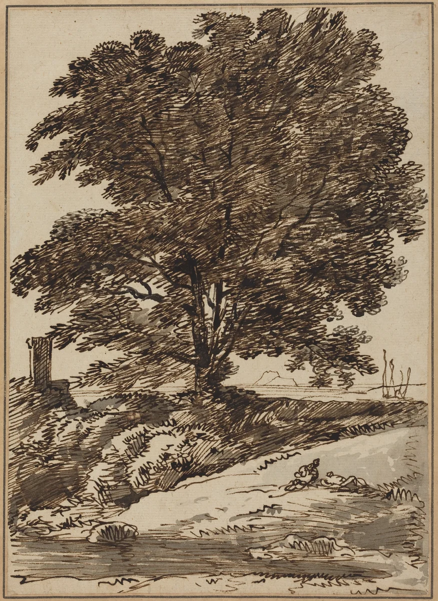 Seacoast with a Great Tree by Franz Kobell, drawing, 1749-1822