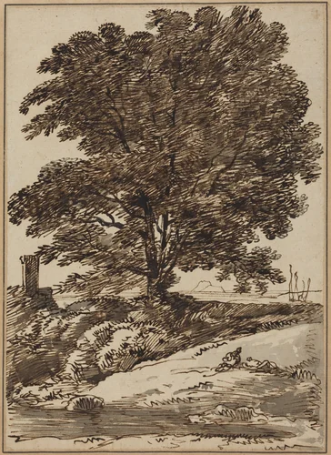 Seacoast with a Great Tree by Franz Kobell, drawing, 1749-1822