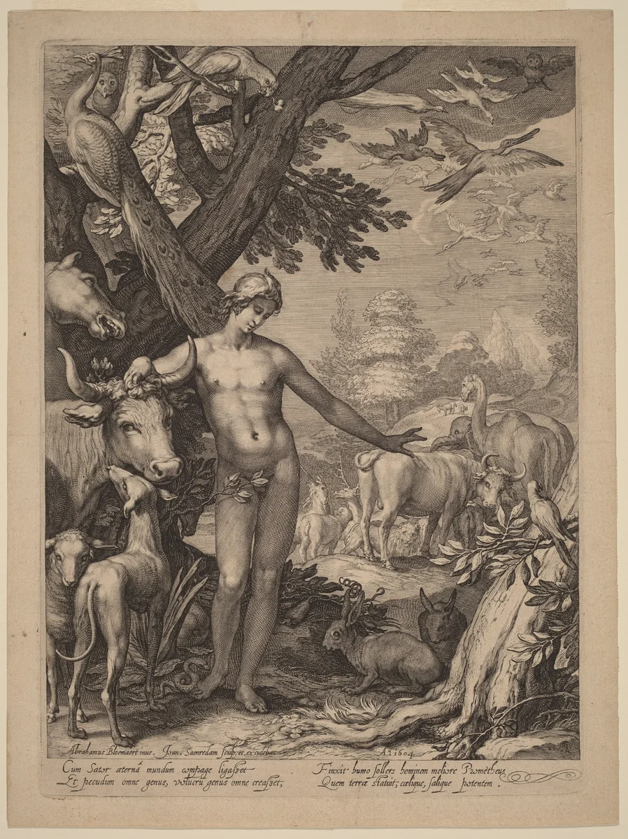 Adam Naming the Animals by Jan Pietersz Saenredam; Abraham Bloemaert, print, 1604