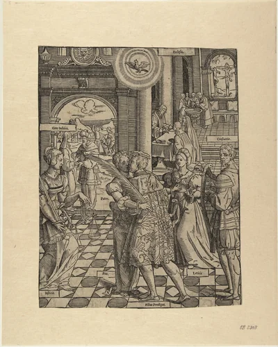 De hereniging en vergiffenis van de verloren zoon by Cornelis Anthonisz, print, 1535-1545