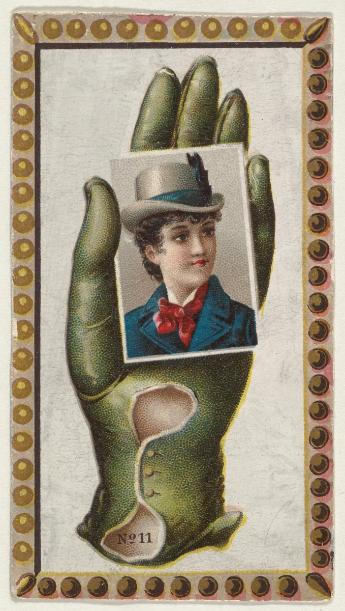 Card Number 11, cut-out from banner advertising the Opera Gloves series (G29) for Allen & Ginter Cigarettes by Allen & Ginter, print, 1885-1895