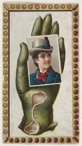 Card Number 11, cut-out from banner advertising the Opera Gloves series (G29) for Allen & Ginter Cigarettes by Allen & Ginter, print, 1885-1895