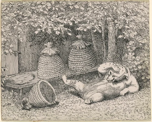 Bear Stung by Bees by William Holbrook Beard, drawing, 1865-1895