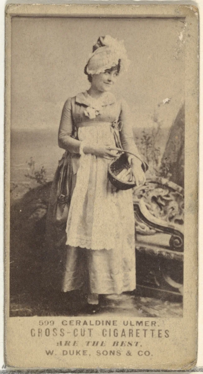 Card Number 599, Geraldine Ulmer, from the Actors and Actresses series (N145-3) issued by Duke Sons & Co. to promote Cross Cut Cigarettes by W. Duke, Sons & Co., photograph, 1880-1889