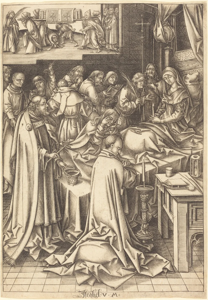 The Death of the Virgin by Israhel van Meckenem; Hans Holbein the Elder, print, 1490-1500